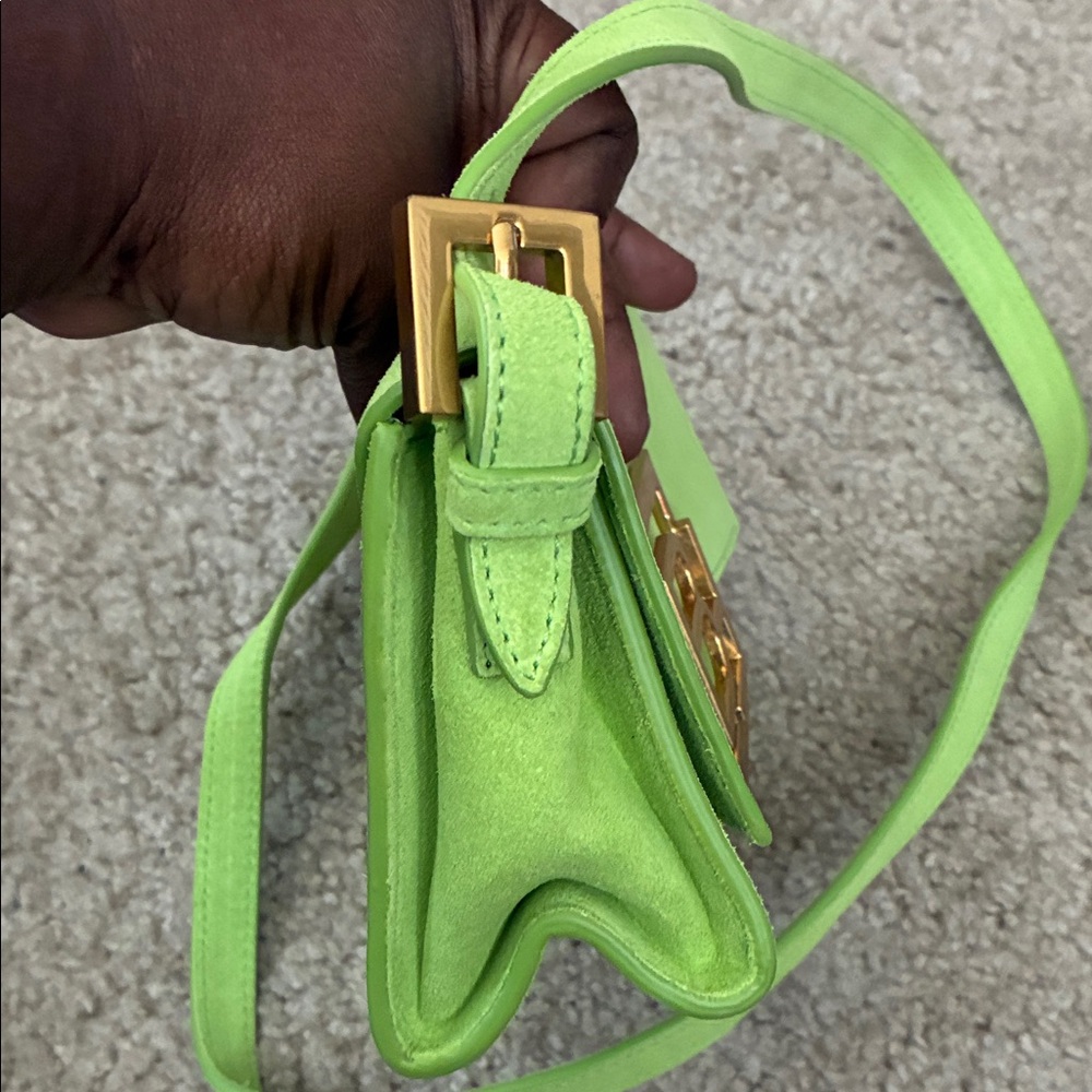 BY FAR Lime Green Suede Crossbody with Gold Logo - Picture 11 of 14